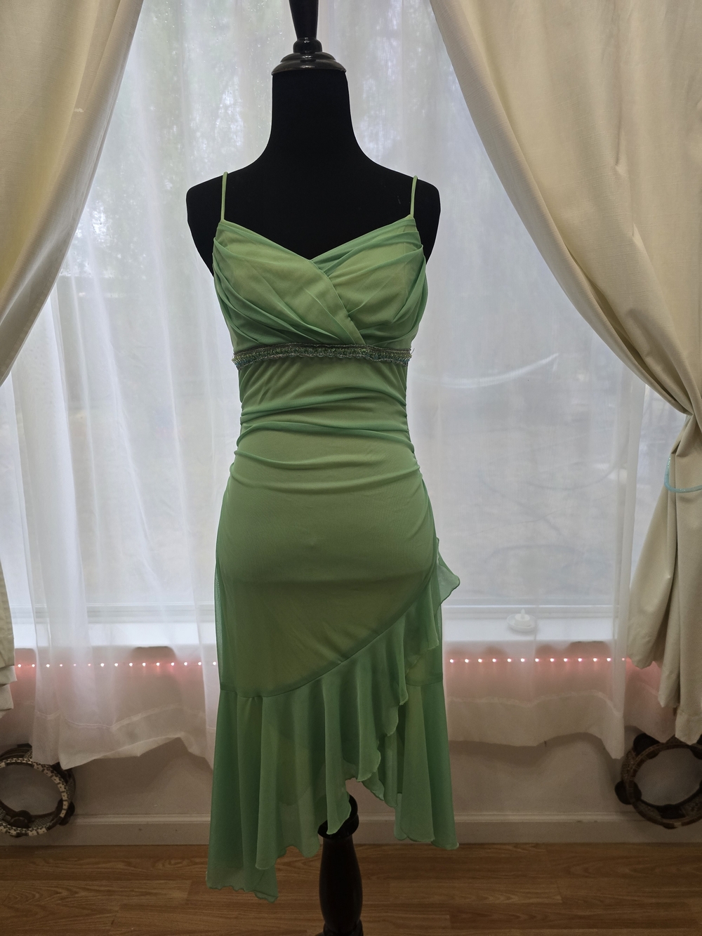 City Triangles Light Green Asymmetrical Chiffon Dress S